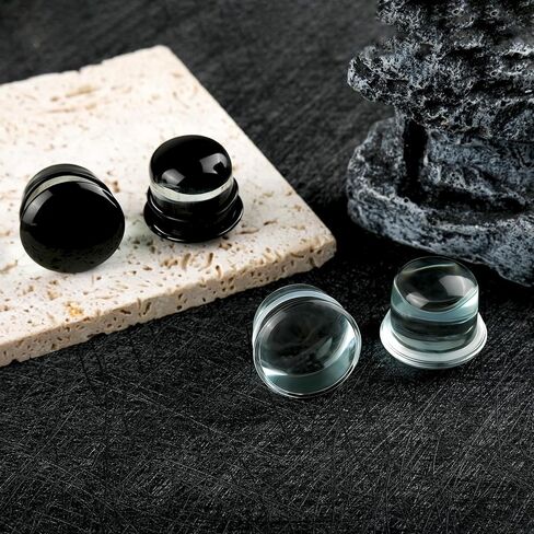4Pcs Glass Ear Gauges Stretching Kit 3-25mm Plugs for Ears Gauges with Rubber Rings Single Flare Glass Ear Stretching Kit Ear Expander Body Piercing Jewelry for Women Men in Kuwait