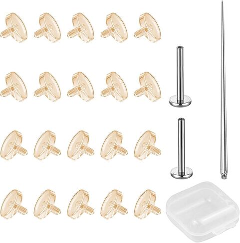 Invisible Piercing Retainers - 20 pcs 16g (1.2mm) Internally Threaded Clear Stud Tops for Nose Studs, Lip Rings, Cartilage - Screw-On Replacement Ends for Work, School, Family - Keep Your Existing Metal Post, Swap in Under 1 Minute in Kuwait