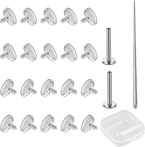 Invisible Piercing Retainers - 20 pcs 16g (1.2mm) Internally Threaded Clear Stud Tops for Nose Studs, Lip Rings, Cartilage - Screw-On Replacement Ends for Work, School, Family - Keep Your Existing Metal Post, Swap in Under 1 Minute in Kuwait