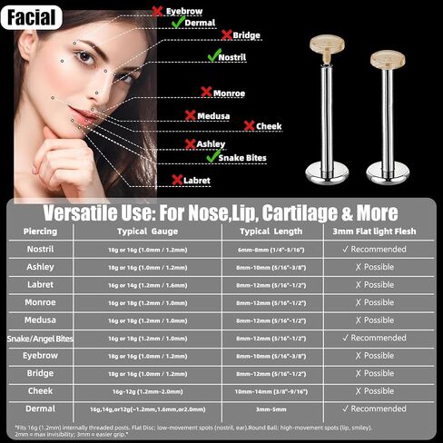 Invisible Piercing Retainers - 20 pcs 16g (1.2mm) Internally Threaded Clear Stud Tops for Nose Studs, Lip Rings, Cartilage - Screw-On Replacement Ends for Work, School, Family - Keep Your Existing Metal Post, Swap in Under 1 Minute in Kuwait
