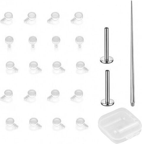 Invisible Piercing Retainers - 20 pcs 16g (1.2mm) Internally Threaded Clear Stud Tops for Nose Studs, Lip Rings, Cartilage - Screw-On Replacement Ends for Work, School, Family - Keep Your Existing Metal Post, Swap in Under 1 Minute in Kuwait