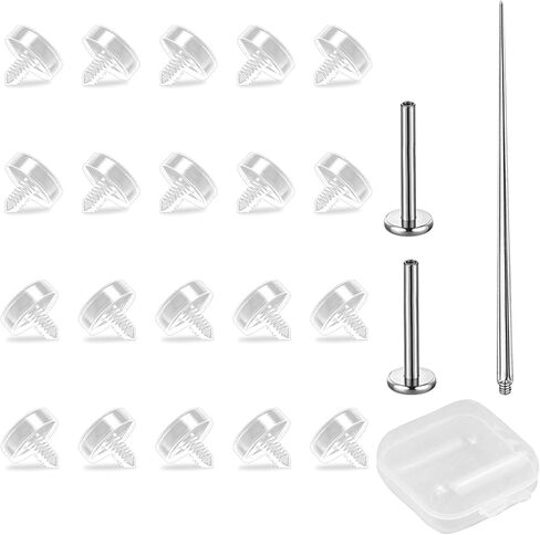 Invisible Piercing Retainers - 20 pcs 16g (1.2mm) Internally Threaded Clear Stud Tops for Nose Studs, Lip Rings, Cartilage - Screw-On Replacement Ends for Work, School, Family - Keep Your Existing Metal Post, Swap in Under 1 Minute in Kuwait