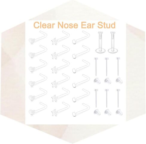 Longita 18g 20g Clear Nose Studs Clear Nose Rings for Work Plastic Earring Piercing Retainers for Surgery Sport School Small Bioflex Invisible Ear Stud 16g Tragus Cartilage Labret Lip Piercing Spacers in Kuwait