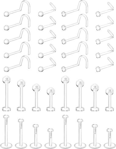Dochais Clear Nose Stud Piercing Retainer Plastic Body Jewelry Lip Helix Septum Eyebrow Belly Cartilage Bioflex Industrial Bar L-Shape Invisible Flat Back Earring for Women Men Sport Surgery Work in Kuwait