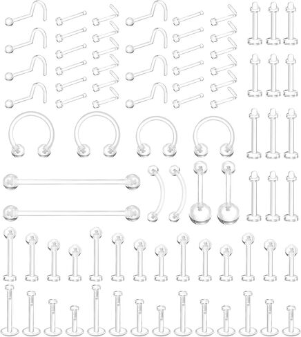 Dochais Clear Nose Stud Piercing Retainer Plastic Body Jewelry Lip Helix Septum Eyebrow Belly Cartilage Bioflex Industrial Bar L-Shape Invisible Flat Back Earring for Women Men Sport Surgery Work in Kuwait