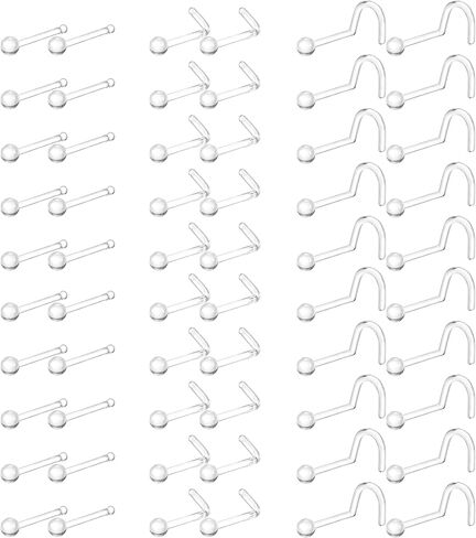 Dochais Clear Nose Stud Piercing Retainer Plastic Body Jewelry Lip Helix Septum Eyebrow Belly Cartilage Bioflex Industrial Bar L-Shape Invisible Flat Back Earring for Women Men Sport Surgery Work in Kuwait
