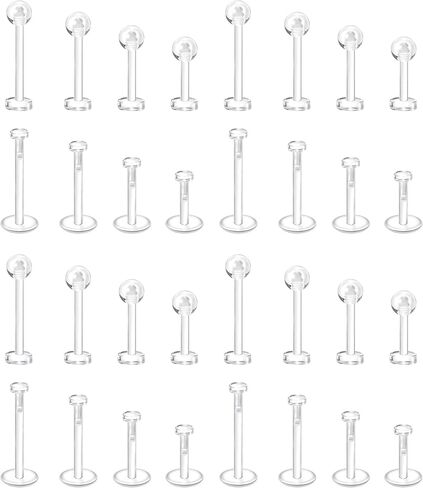 Dochais Clear Nose Stud Piercing Retainer Plastic Body Jewelry Lip Helix Septum Eyebrow Belly Cartilage Bioflex Industrial Bar L-Shape Invisible Flat Back Earring for Women Men Sport Surgery Work in Kuwait