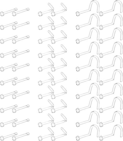 Dochais Clear Nose Stud Piercing Retainer Plastic Body Jewelry Lip Helix Septum Eyebrow Belly Cartilage Bioflex Industrial Bar L-Shape Invisible Flat Back Earring for Women Men Sport Surgery Work in Kuwait
