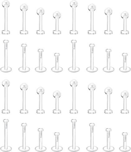 Dochais Clear Nose Stud Piercing Retainer Plastic Body Jewelry Lip Helix Septum Eyebrow Belly Cartilage Bioflex Industrial Bar L-Shape Invisible Flat Back Earring for Women Men Sport Surgery Work in Kuwait