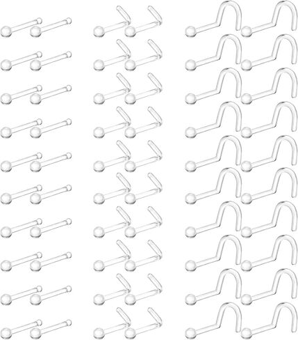 Dochais Clear Nose Stud Piercing Retainer Plastic Body Jewelry Lip Helix Septum Eyebrow Belly Cartilage Bioflex Industrial Bar L-Shape Invisible Flat Back Earring for Women Men Sport Surgery Work in Kuwait