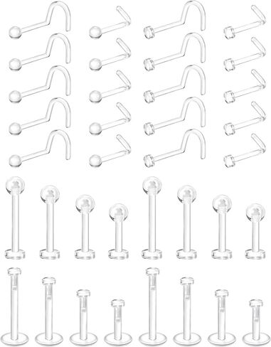 Dochais Clear Nose Stud Piercing Retainer Plastic Body Jewelry Lip Helix Septum Eyebrow Belly Cartilage Bioflex Industrial Bar L-Shape Invisible Flat Back Earring for Women Men Sport Surgery Work in Kuwait
