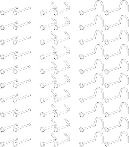 Dochais Clear Nose Stud Piercing Retainer Plastic Body Jewelry Lip Helix Septum Eyebrow Belly Cartilage Bioflex Industrial Bar L-Shape Invisible Flat Back Earring for Women Men Sport Surgery Work in Kuwait