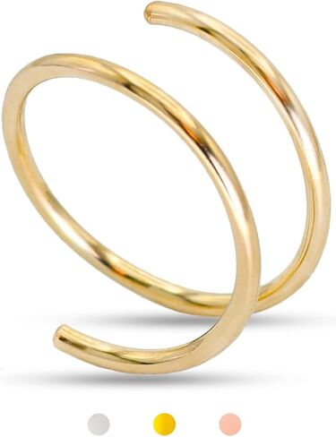 LUCKYJEWUS Double Nose Ring Hoop for Single Piercing, 14k Gold Filled or Sterling Silver Spiral Twist Nose Hoop for Women Men in Kuwait