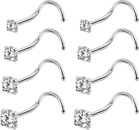 8Pcs GOLD Nose Studs Hypoallergenic Stainless Steel Corkscrew L Shaped Nose Piercing Nose Rings for Women Men 20G Body Piercing Screws Studs Cartilage Helix Tragus Earring Hoops Labret Lip Piercing Jewelry in Saudi Arabia