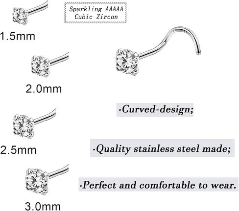 8Pcs GOLD Nose Studs Hypoallergenic Stainless Steel Corkscrew L Shaped Nose Piercing Nose Rings for Women Men 20G Body Piercing Screws Studs Cartilage Helix Tragus Earring Hoops Labret Lip Piercing Jewelry in Saudi Arabia