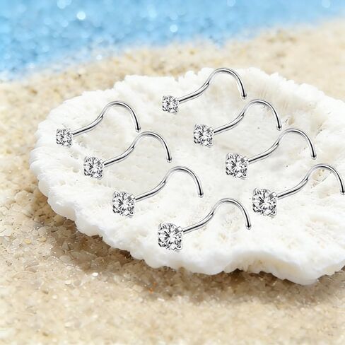 8Pcs GOLD Nose Studs Hypoallergenic Stainless Steel Corkscrew L Shaped Nose Piercing Nose Rings for Women Men 20G Body Piercing Screws Studs Cartilage Helix Tragus Earring Hoops Labret Lip Piercing Jewelry in Saudi Arabia