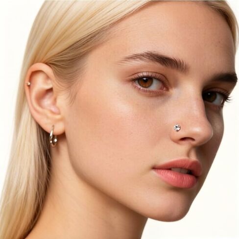 8Pcs GOLD Nose Studs Hypoallergenic Stainless Steel Corkscrew L Shaped Nose Piercing Nose Rings for Women Men 20G Body Piercing Screws Studs Cartilage Helix Tragus Earring Hoops Labret Lip Piercing Jewelry in Saudi Arabia