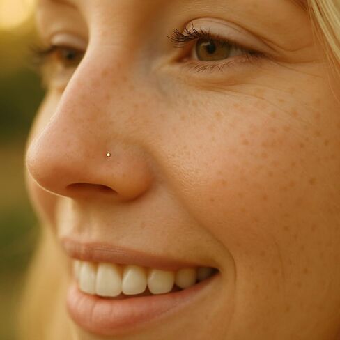14K Gold Filled L Shaped Nose Stud - Tiny 1mm Misro Ball 24G Thin Post 0.5mm - Hypoallergenic Minimalist Nostril Piercing Jewelry For Women - Tarnish Resistant Body Ring in Saudi Arabia
