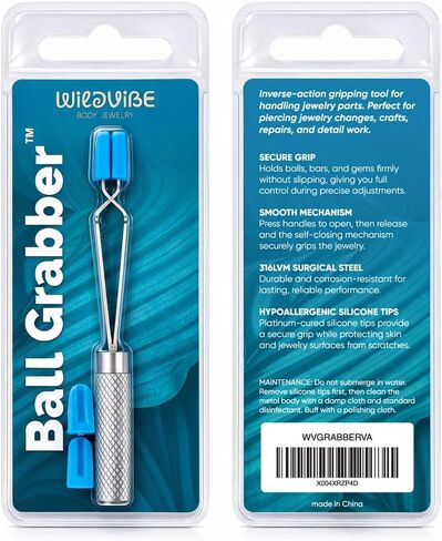 Piercing Ball Grabber Tool - Press-To-Open Piercing Grabber Tool for Gripping and Changing Jewelry Gems, Balls, Posts, Bars, Flatback Earrings - 316LVM Surgical Steel with Medical-Grade Silicone Tips in Kuwait