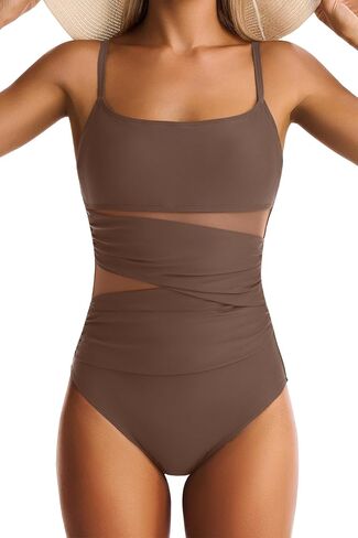 One Piece Swimsuit for Women Tummy Control Mesh Bathing Suits Sexy Push Up Swimsuits Slimming Square Neck Swimwear in Kuwait