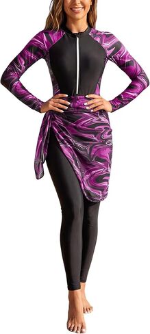 IBAKOM Muslim One Piece Full Body Swimsuit for Women with Cover Up Modest Long Sleeve Burkini Surfing Rash Guard Bathing Suit in Kuwait