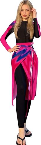 IDOPIP Muslim Burkini Swimsuit for Women's One Piece Swimsuit with Beach Skirt Cover up Sarong + Pants Set 3PCS Bathing Suit in Kuwait
