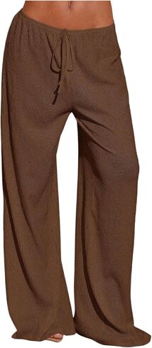 MakeMeChic Women's Summer Beach Wide Leg Pants Swimsuit Coverup Low Waist Knit Baggy Lounge Pants in Kuwait