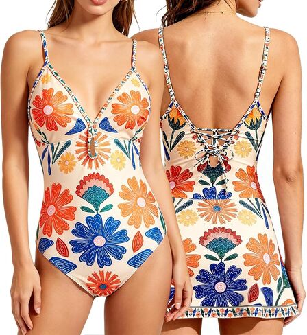 Push Up Bikini Sets for Women with One Piece Swimsuit & Cover Up Skirt with Floral Prints for Beach Vacation in Saudi Arabia