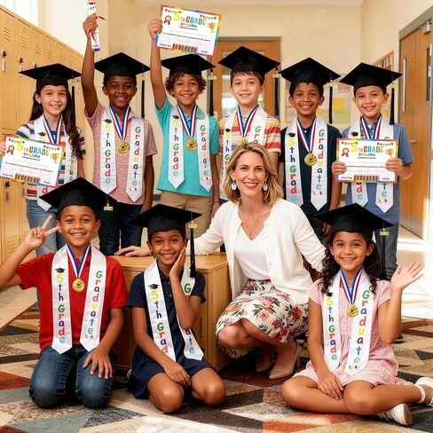 4Pcs 5th Graduation Decorations 2026, 5th Grade Graduation Stole Sash, Cap, Medal, Certificate Set, Elementary Grad Party Accessories for Boy Girl Gifts Supplies, Next Stop Middle School in Saudi Arabia