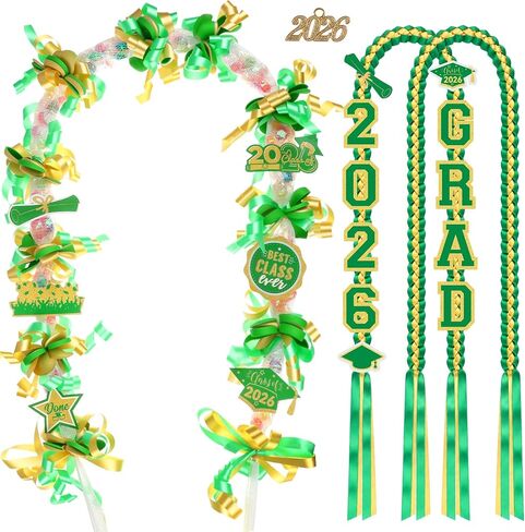 RoundFunny Blue Gold 99 قطعة التخرج Leis 2026 Candy Ribbon Leis Kit Class 2026 Congrats Candy Necklace DIY Craft Accessories هدية التخرج لمستلزمات الحفلات وكلية المدرسة الثانوية in Kuwait