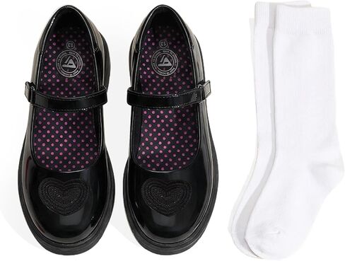 JABASIC School Shoes for Girls Mary Jane Uniform Oxford Dress Shoes with Knee High Socks in Kuwait