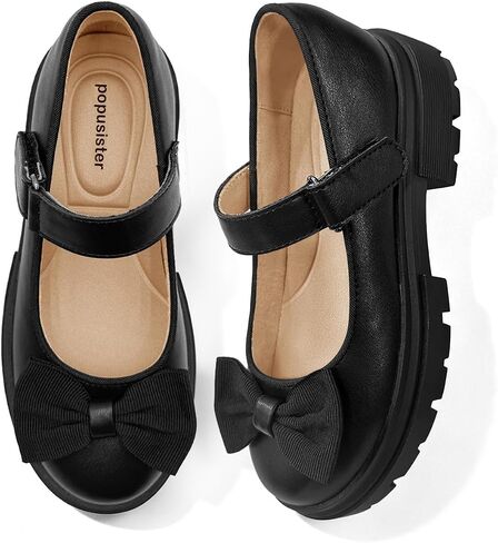 Toddler Girl School Shoes Black Mary Janes with Thick Padded Insole and Bow,Toddler Little Kid Round Toe Dress Shoes for School Uniform Wedding Party Church,Comfortable Soft Walking Flats in Kuwait