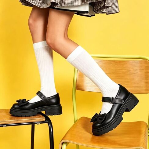 Toddler Girl School Shoes Black Mary Janes with Thick Padded Insole and Bow,Toddler Little Kid Round Toe Dress Shoes for School Uniform Wedding Party Church,Comfortable Soft Walking Flats in Kuwait