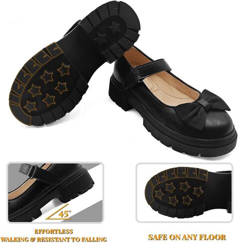Toddler Girl School Shoes Black Mary Janes with Thick Padded Insole and Bow,Toddler Little Kid Round Toe Dress Shoes for School Uniform Wedding Party Church,Comfortable Soft Walking Flats in Kuwait