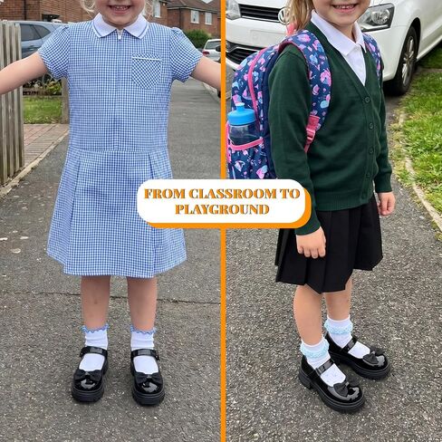 Toddler Girl School Shoes Black Mary Janes with Thick Padded Insole and Bow,Toddler Little Kid Round Toe Dress Shoes for School Uniform Wedding Party Church,Comfortable Soft Walking Flats in Kuwait