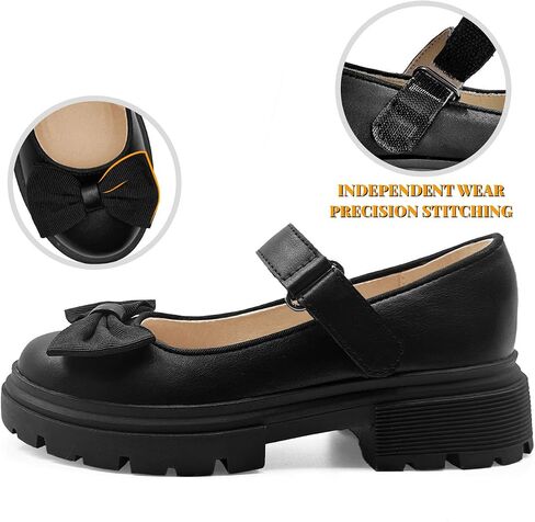 Toddler Girl School Shoes Black Mary Janes with Thick Padded Insole and Bow,Toddler Little Kid Round Toe Dress Shoes for School Uniform Wedding Party Church,Comfortable Soft Walking Flats in Kuwait