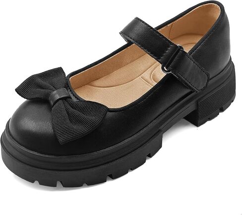Toddler Girl School Shoes Black Mary Janes with Thick Padded Insole and Bow,Toddler Little Kid Round Toe Dress Shoes for School Uniform Wedding Party Church,Comfortable Soft Walking Flats in Kuwait