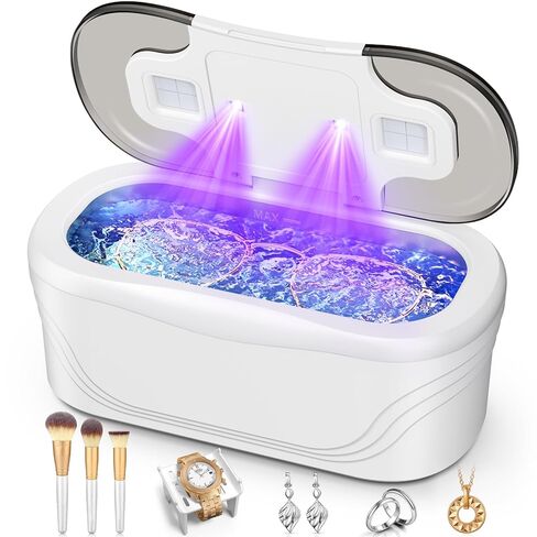 Ultrasonic Jewelry Cleaner, 48KHz Ultrasonic Cleaner for Eyeglasses Rings Watch Band Necklace Earring, Multi Deep Clean Modes 400ML, Black in Kuwait