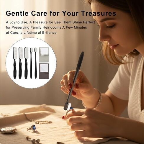 7-Piece Jewelry Cleaning Kit, Silver Care Tool Set with Horsehair Brushes, Flat, Wavy and Serrated Heads, Includes 2 Polishing Cloths for Rings, Necklaces, Watches and Antiques in Saudi Arabia