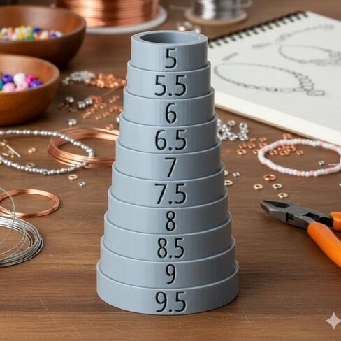 Amy Kates Workshop Bracelet Ring Sizer Combo - Jewelry Measuring Tools with Quarter-Size Increments, Durable PLA Plastic, Jewelry-Safe, Accurate Fit (Grey) - Made in San Diego CA in Saudi Arabia