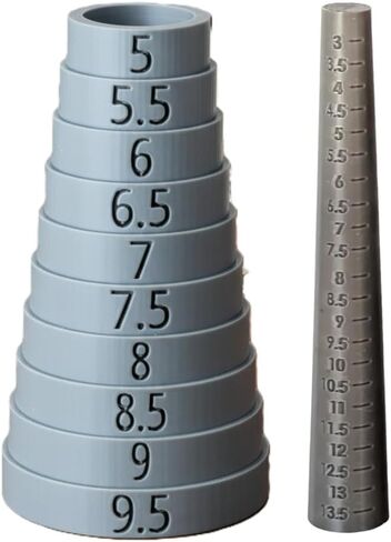 Amy Kates Workshop Bracelet Ring Sizer Combo - Jewelry Measuring Tools with Quarter-Size Increments, Durable PLA Plastic, Jewelry-Safe, Accurate Fit (Grey) - Made in San Diego CA in Saudi Arabia
