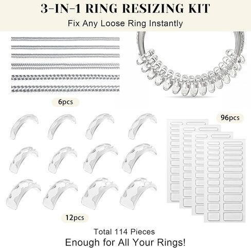 Haiou 114Pcs Ring Size Adjuster for Loose Rings - Invisible 3-in-1 Ring Guard for Women, Anti-Slip Ring Sizer for Smart Rings & Wedding Bands in Saudi Arabia
