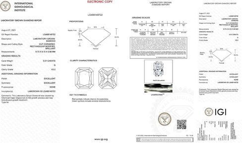 IGI Certified Laser Inscribed Loose Cornered Rectangular Modified Brillant Cut Lab Grown Diamond (5.01ct, VS-SI G-H) For Engagement Ring, Pendant, Necklace, Earring in Kuwait