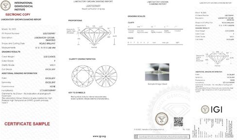 Roy Rose Jewelry 3 Carat VVS1 F Clarity/Color - Excellent Cut - Round Lab Grown Loose Diamond With IGI Certification in Kuwait