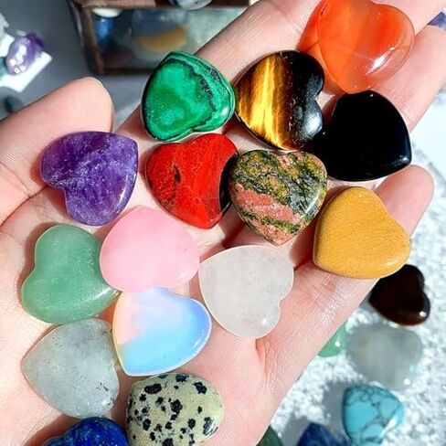 15 Pcs Heart-Shaped Crystal Set, Polished Natural Mixed Color Gemstones, Includes Rose Quartz & Amethyst, 0.8 Inch Pocket Healing Crystals for Home Decor & Gifting in Kuwait
