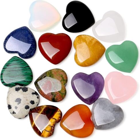 15 Pcs Heart-Shaped Crystal Set, Polished Natural Mixed Color Gemstones, Includes Rose Quartz & Amethyst, 0.8 Inch Pocket Healing Crystals for Home Decor & Gifting in Kuwait