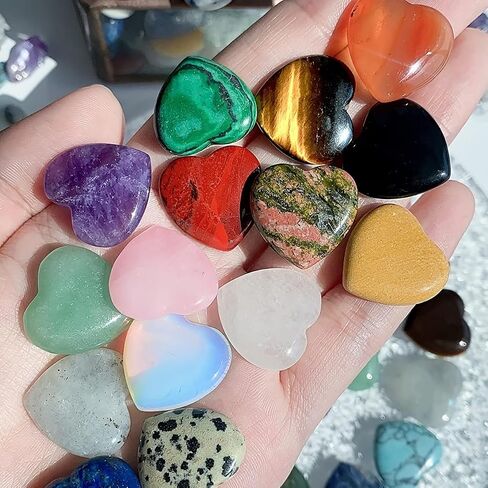 15 Pcs Heart-Shaped Crystal Set, Polished Natural Mixed Color Gemstones, Includes Rose Quartz & Amethyst, 0.8 Inch Pocket Healing Crystals for Home Decor & Gifting in Kuwait