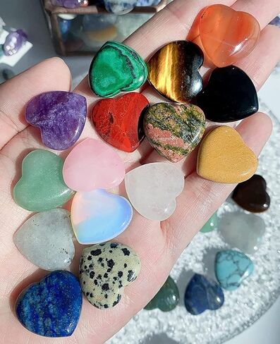15 Pcs Heart-Shaped Crystal Set, Polished Natural Mixed Color Gemstones, Includes Rose Quartz & Amethyst, 0.8 Inch Pocket Healing Crystals for Home Decor & Gifting in Kuwait