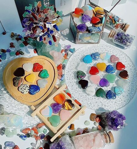 15 Pcs Heart-Shaped Crystal Set, Polished Natural Mixed Color Gemstones, Includes Rose Quartz & Amethyst, 0.8 Inch Pocket Healing Crystals for Home Decor & Gifting in Kuwait
