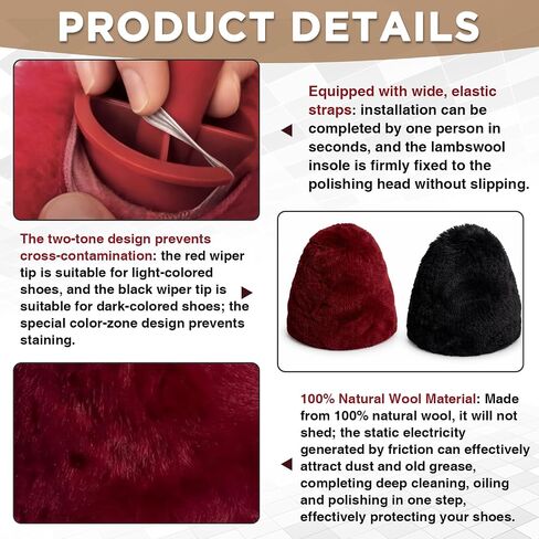 2.5 Electric Shoe Polisher Replacement Pads, Red & Black 100% Wool Buffing Covers, Fits 2.5 D × 3.5 H Polishing Heads, 3-in-1 Deep Cleaning, Oiling & Shining for Leather Shoes in Saudi Arabia